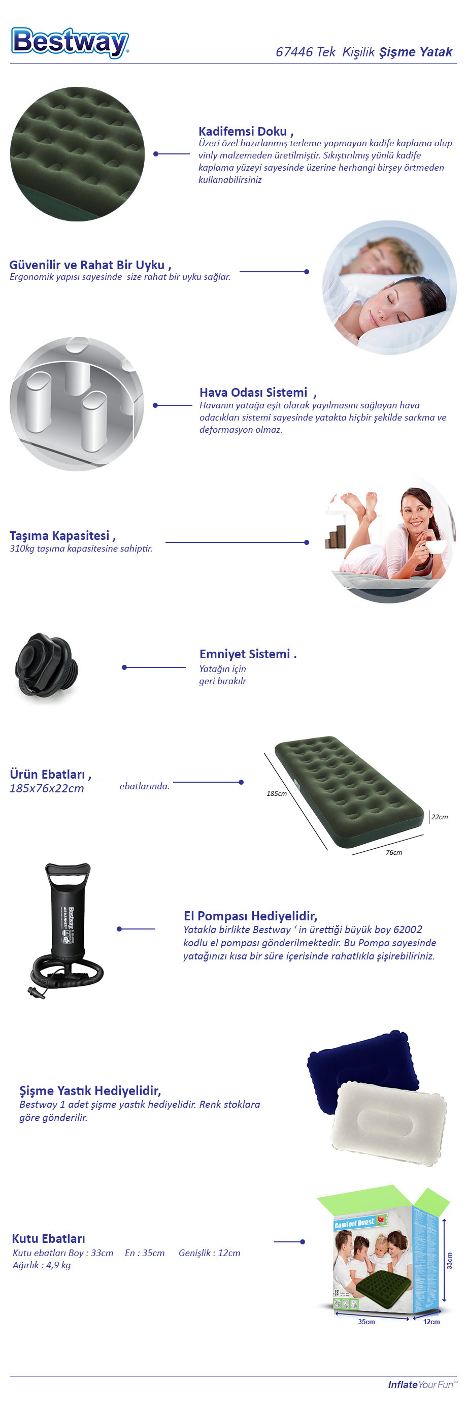 67446 Yatak + 67121 +62002 BW114 <p>185 cm x 76 cm x 22 cm</p>